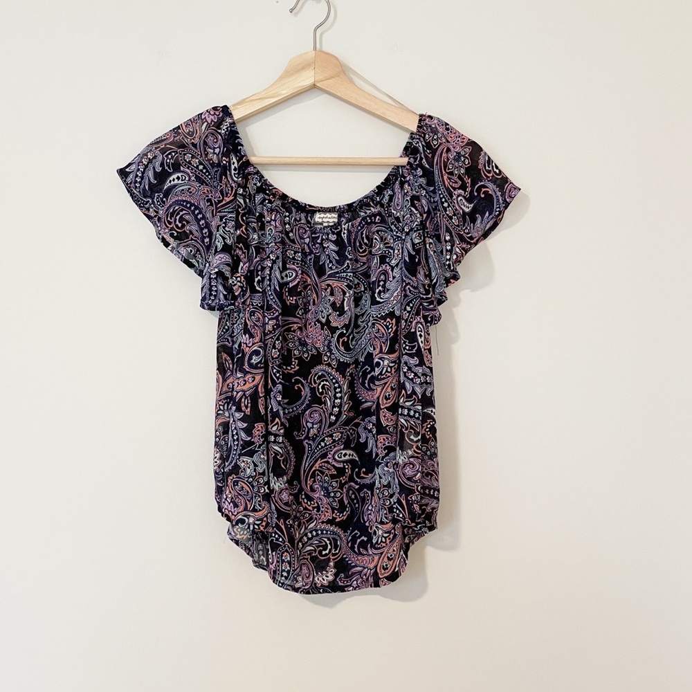 Eyeshadow Blue Paisley Print Off The Shoulder Blouse